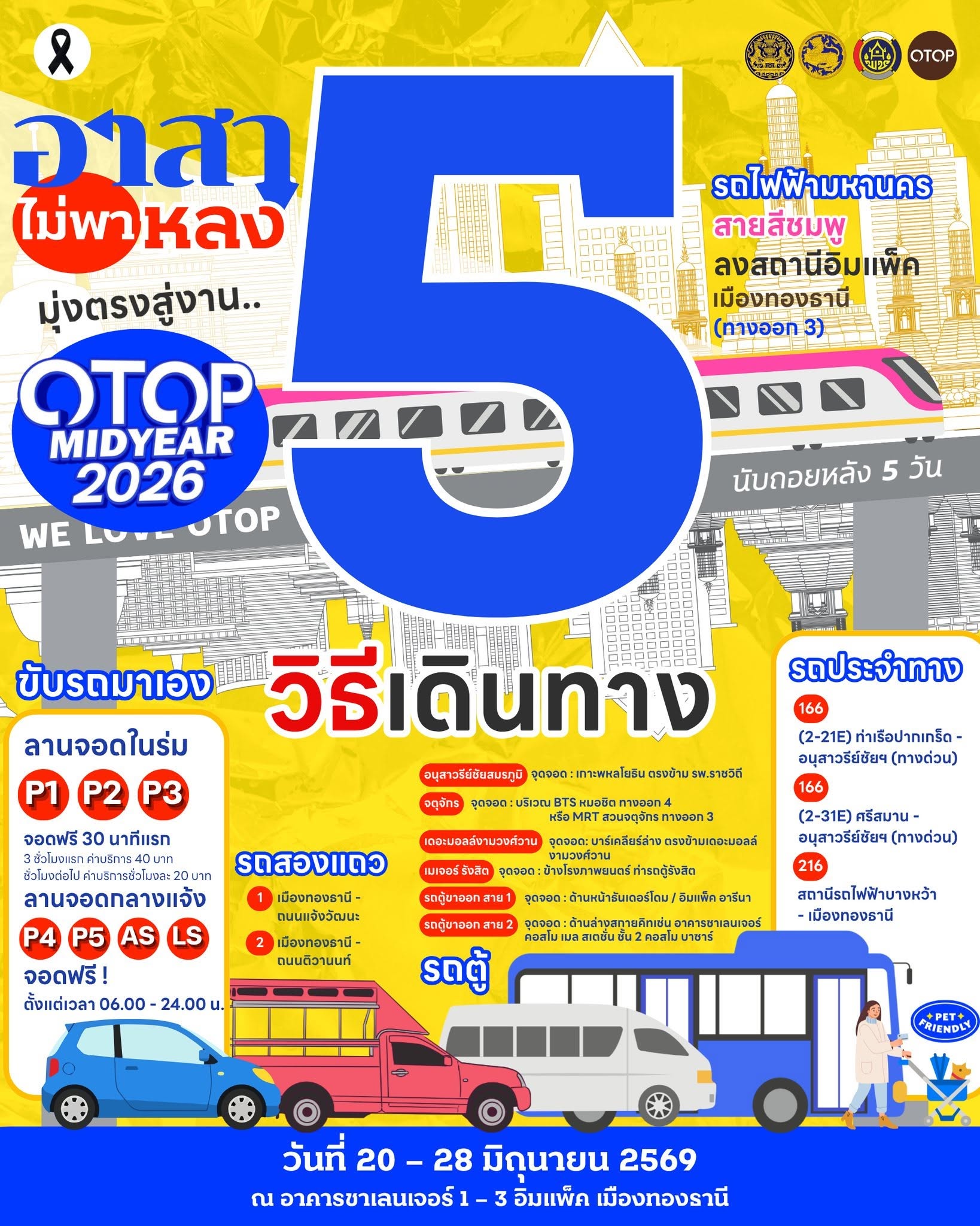 สำนักงานพัฒนาชุมชนอำเภอท่าใหม่ ประชาสัมพันธ์  นับถอยหลัง อีก 5 วัน!  อาสาไม่พาหลง ชวนส่องวิธีเดินทางมางาน OTOP MIDYEAR 2026